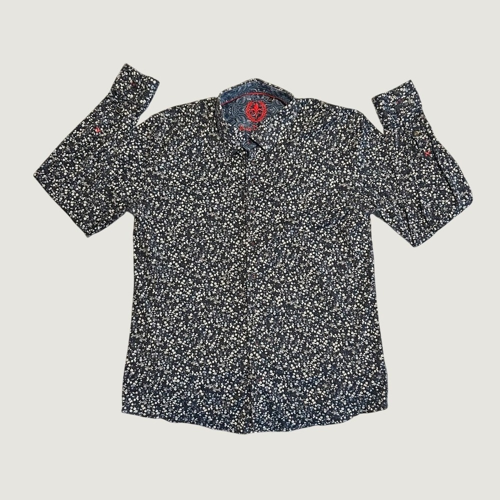 Au Noir Mens Floral Button Down Shirt Navy Blue Long Sleeve Size 6 Turkey